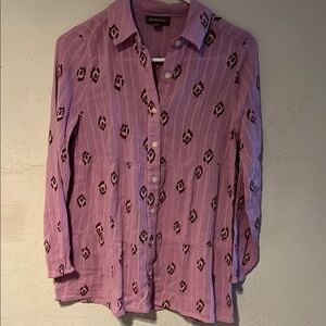 Purple Patterned Button-Up Blouse